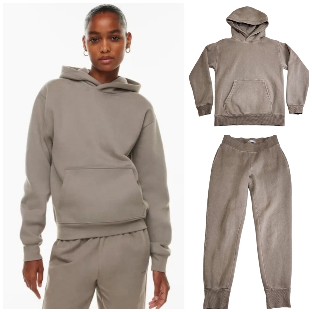 Aritzia TNA CozyAF Fleece Hoodie And Sweatpants Set Size XS Tan Taupe